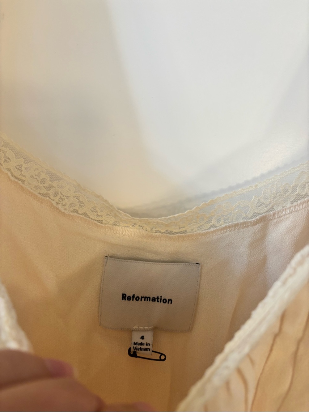 new Reformation Laverna lace inset mid bell sleeve midi dress in cream - Picture 10 of 11